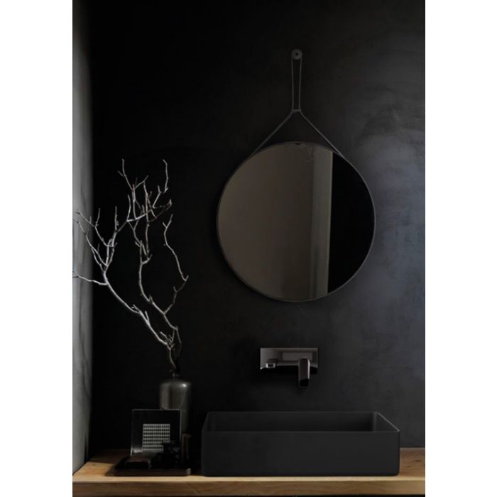 Specchio da bagno tondo Ø 60 cm con cornice e cinghia nera - Chablis