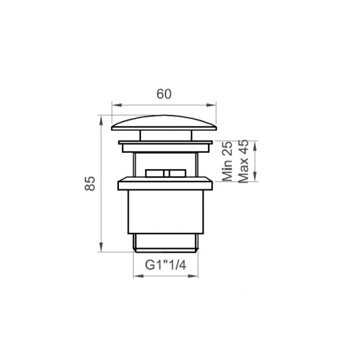 Tubico piletta click-clack da 1”1/4 con troppo pieno in acciaio inox  satinato Made in Italy T100400S